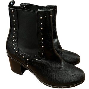 Napoleoni Black Leather Studded Heeled Chelsea Boots Made in Italy Size 37